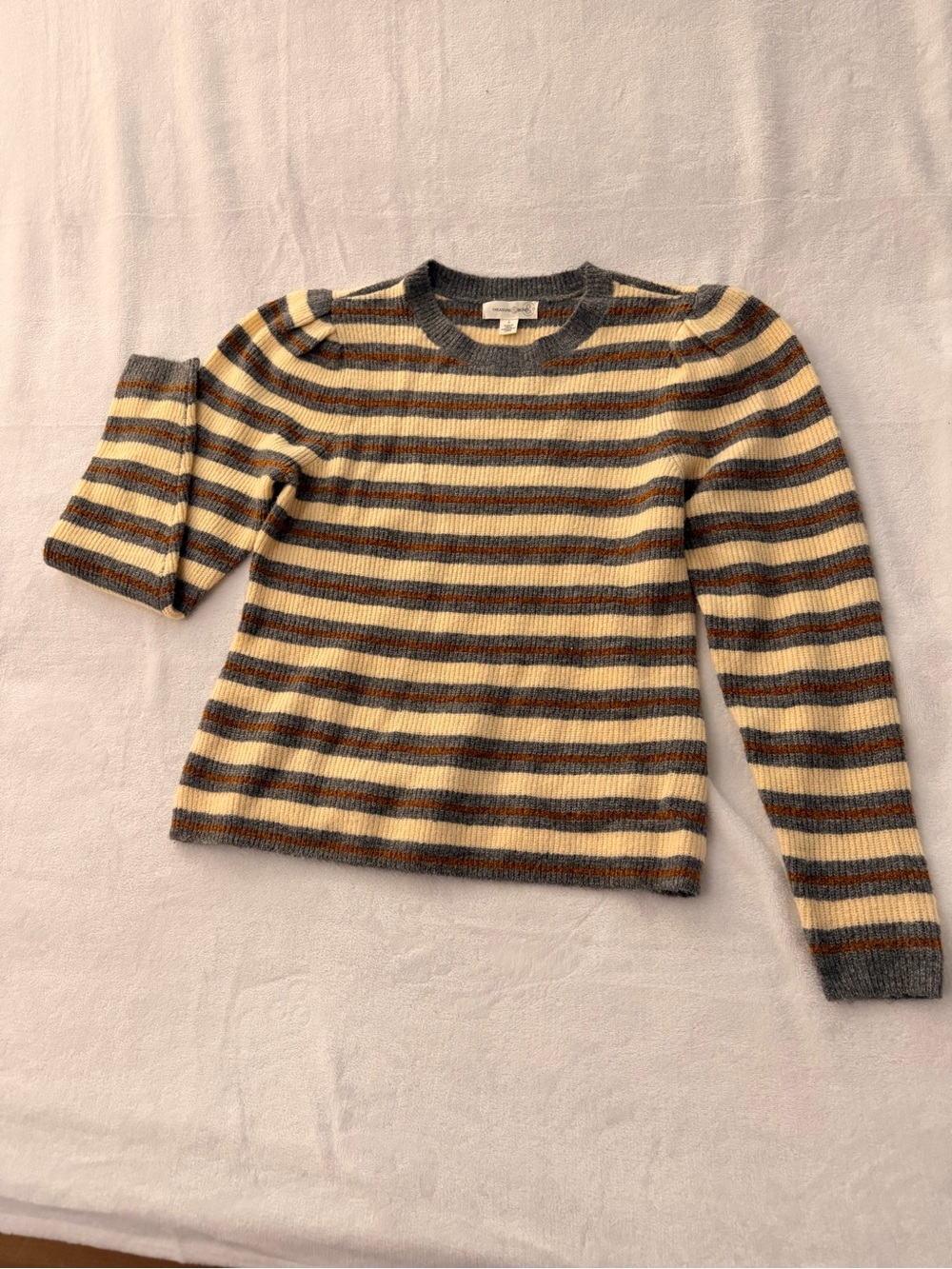 Treasure & Bond Women’s Striped Ribbed Puff Shoulder Sweater size: L